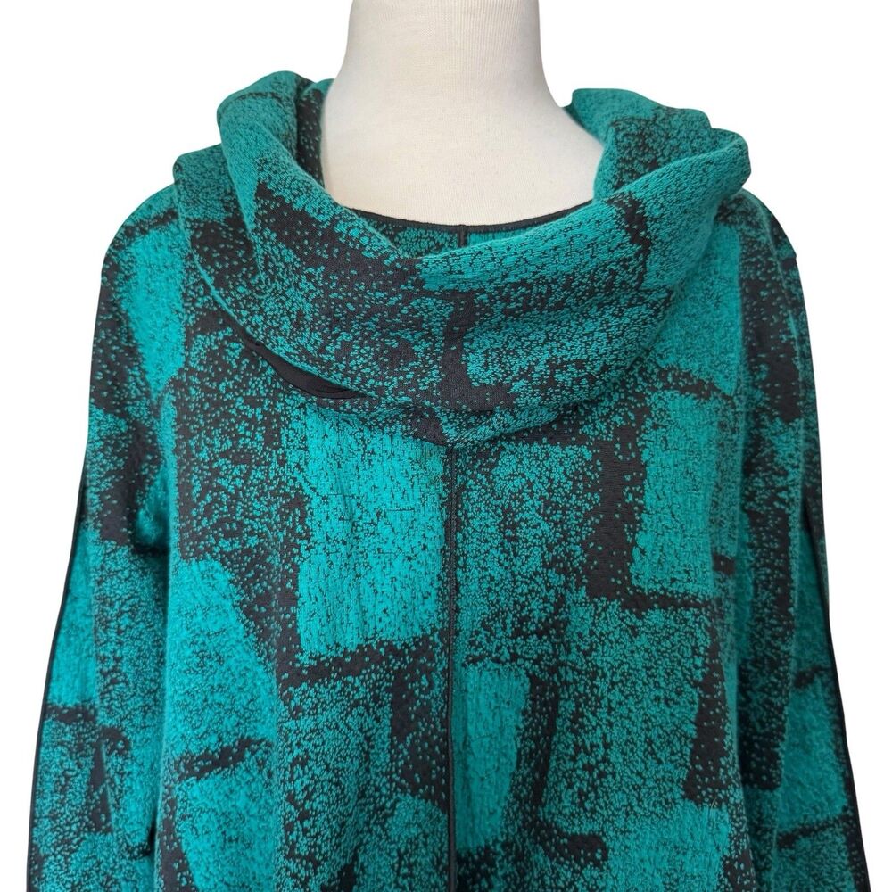 Ali Miles Textured Knit Tunic Top Removable Cowl Neck Scarf Green Black Size XL - Picture 3 of 16
